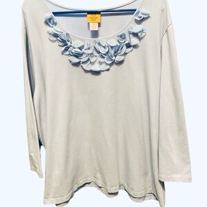 Ruby Rd- Women's Floral Embellished w/ Faux Pearls Jersey Top- 3X